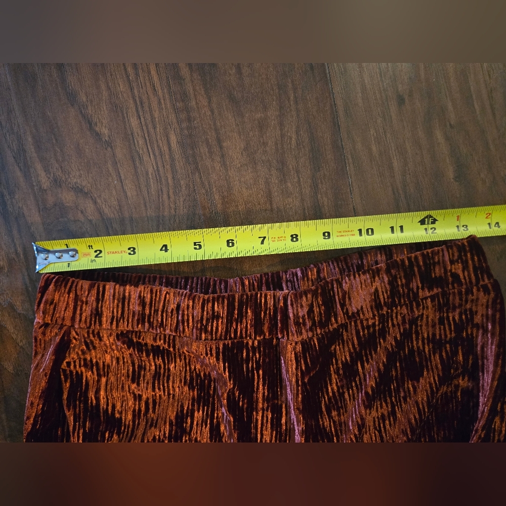 Banana Republic Small Dark Orange Crushed Red Orange Velvet Wide Leg Pants - Picture 5 of 7